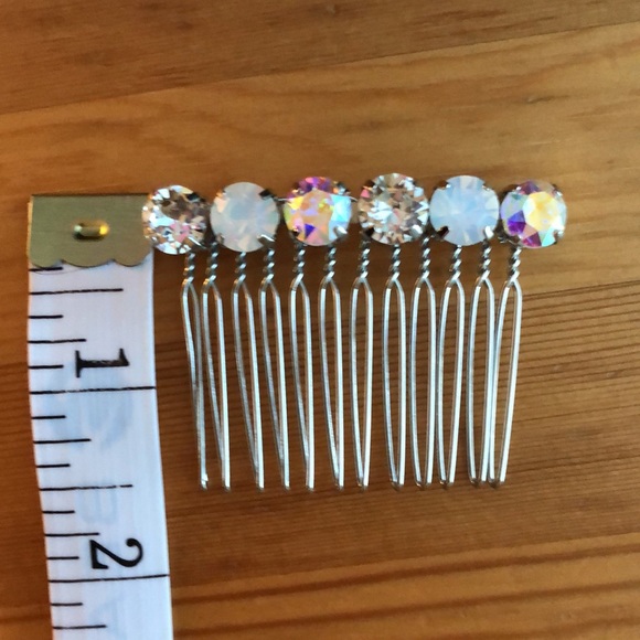 White Opal, Aurora Borealis + Classic Clear Crystal Hair Comb - Picture 7 of 10